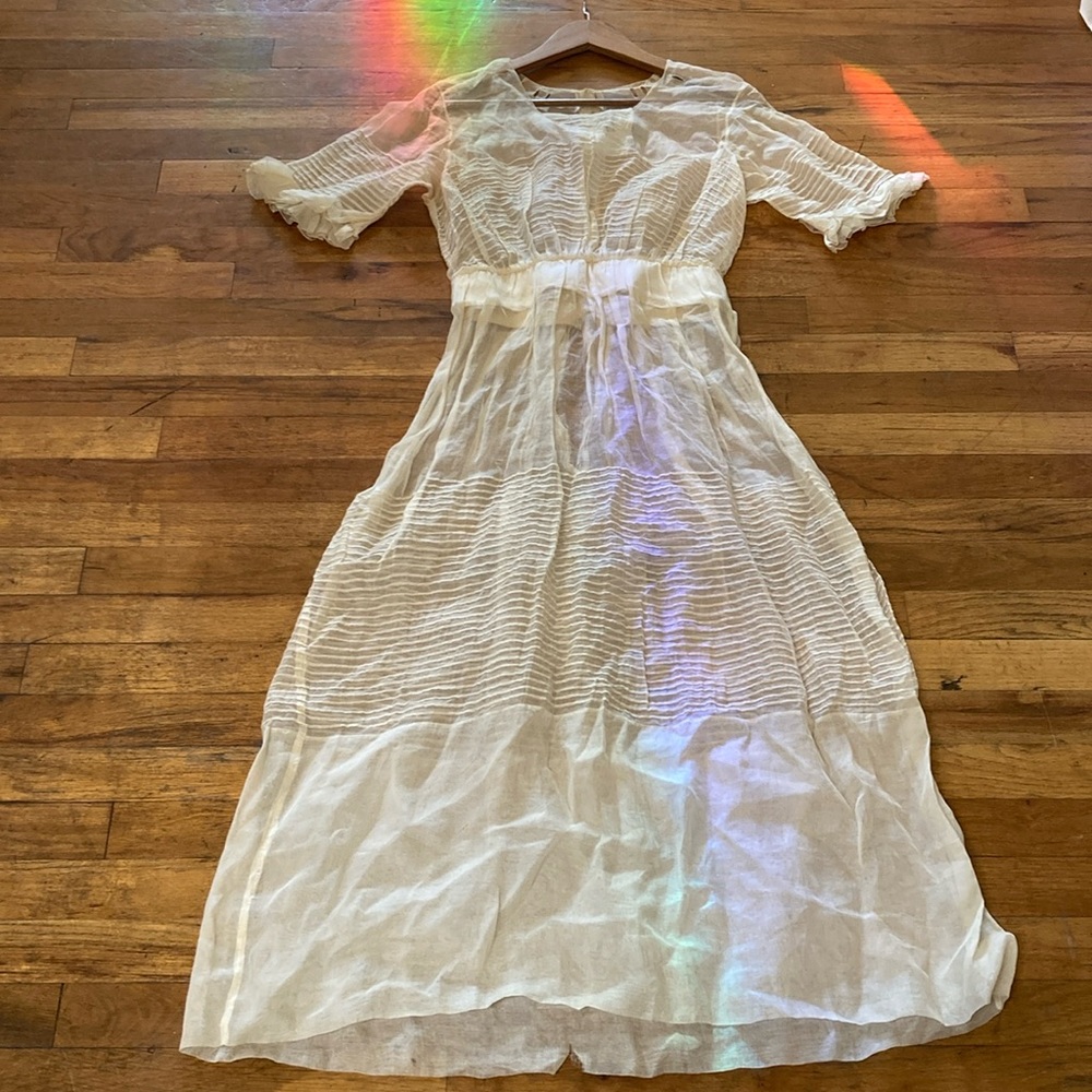 Women's Cream Maxi Dress - Lightweight Boho Flutter Sleeve